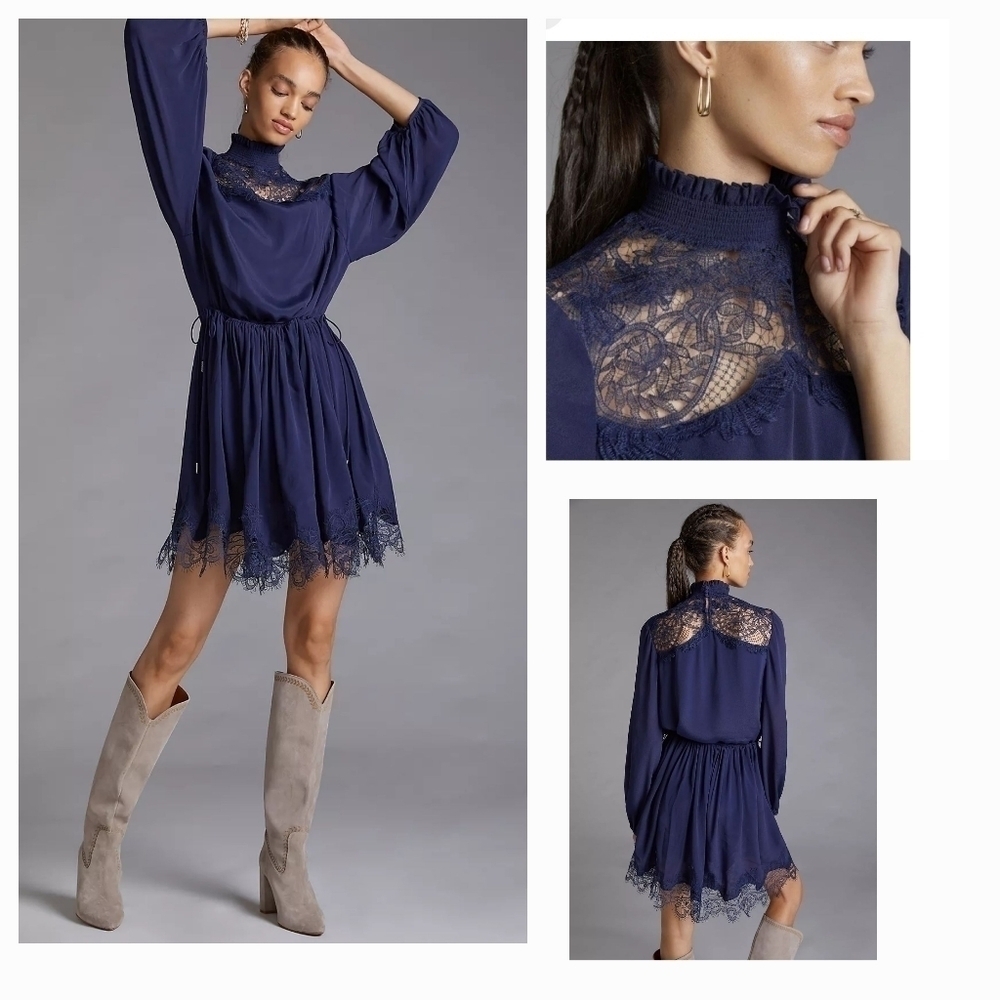 MAGALI PASCAL CLEMENCE SILK COTTON MIX DRESS - NAVY